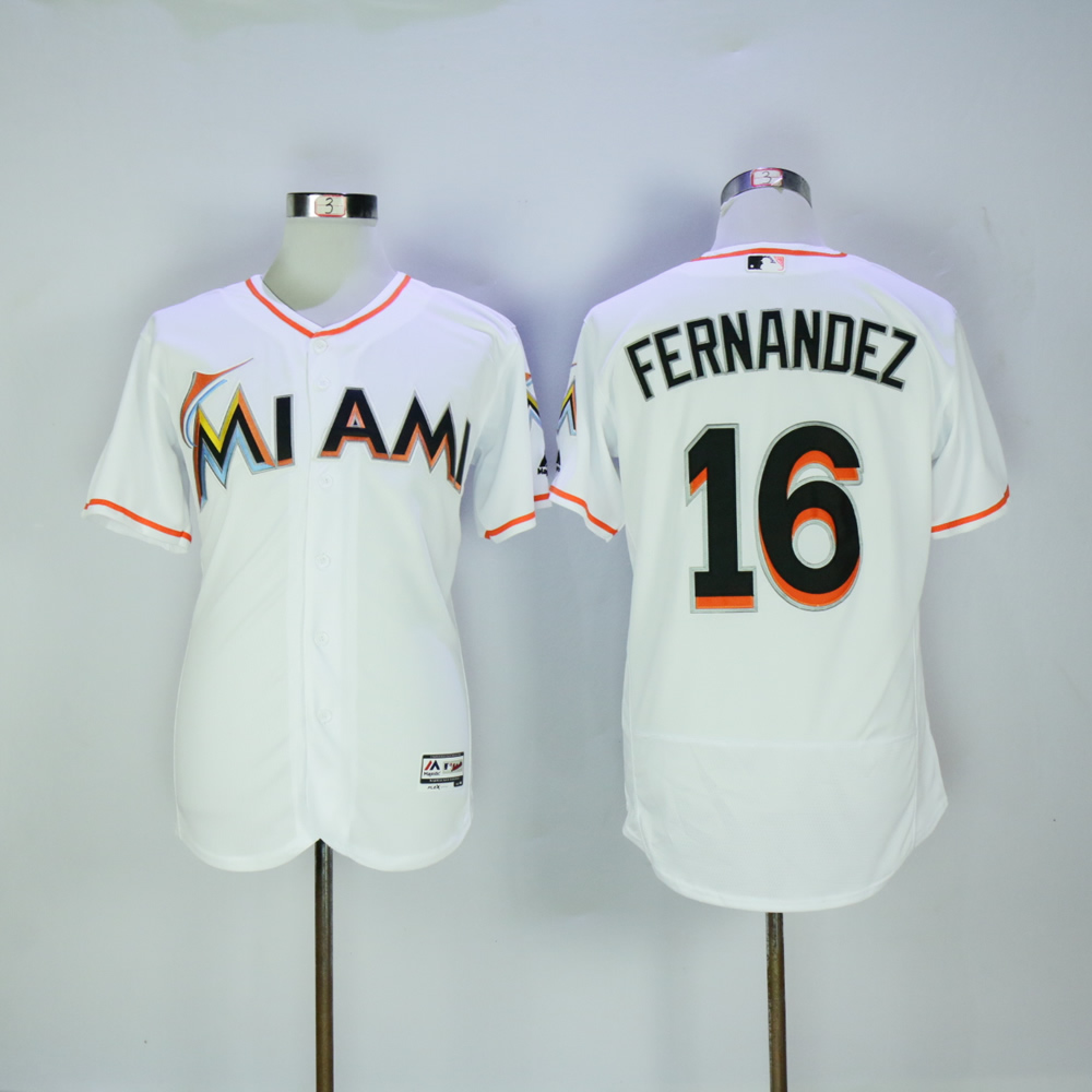 Men Miami Marlins #16 Fernandez White Elite MLB Jerseys